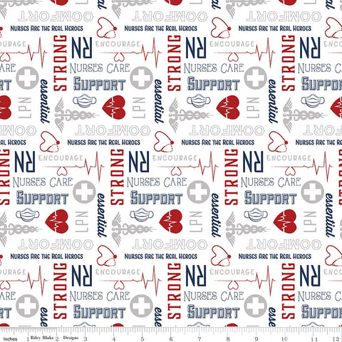 24" End of Bolt - Nobody Fights Alone Nurses Care C10422 Red - Riley Blake Designs - Symbols Text RN LPN Nursing  - Quilting Cotton Fabric