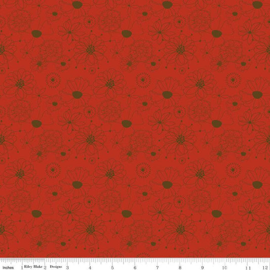 27" End of Bolt - CLEARANCE Give Thanks Flowers C9521 Red - Riley Blake Designs - Thanksgiving Autumn Fall Floral -  Quilting Cotton Fabric