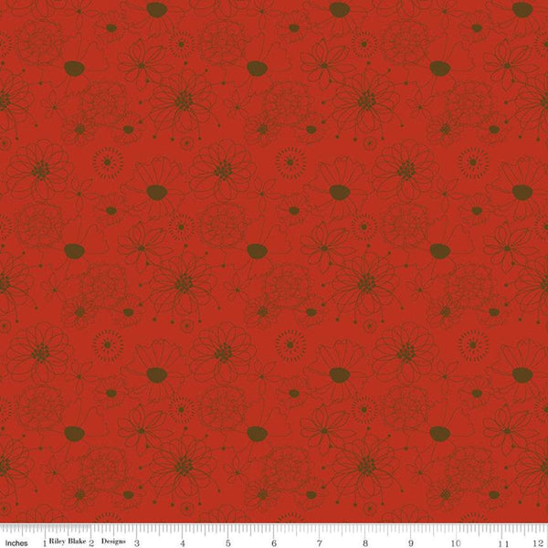 SUPER DEAL BTY! Give Thanks Flowers C9521 Red - Riley Blake Designs - Thanksgiving Autumn Fall Floral -  Quilting Cotton Fabric