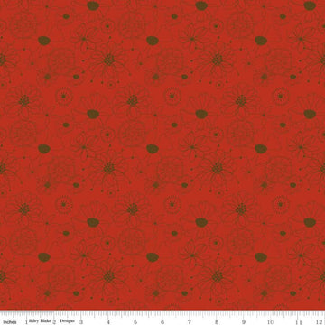 34" End of Bolt - CLEARANCE Give Thanks Flowers C9521 Red - Riley Blake Designs - Thanksgiving Autumn Fall Floral -  Quilting Cotton Fabric