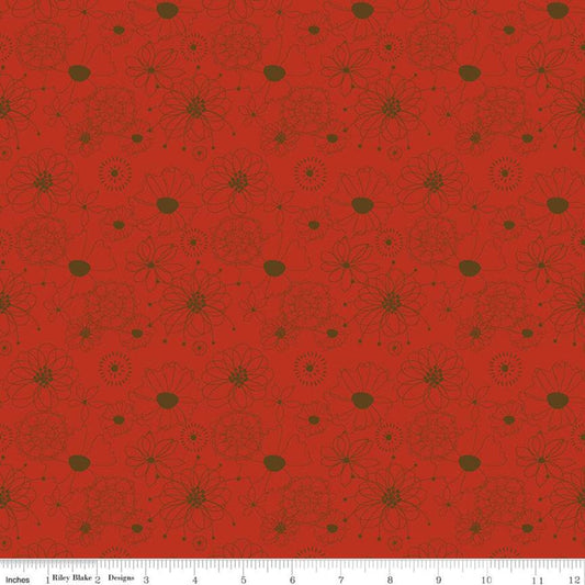 27" End of Bolt - CLEARANCE Give Thanks Flowers C9521 Red - Riley Blake Designs - Thanksgiving Autumn Fall Floral -  Quilting Cotton Fabric