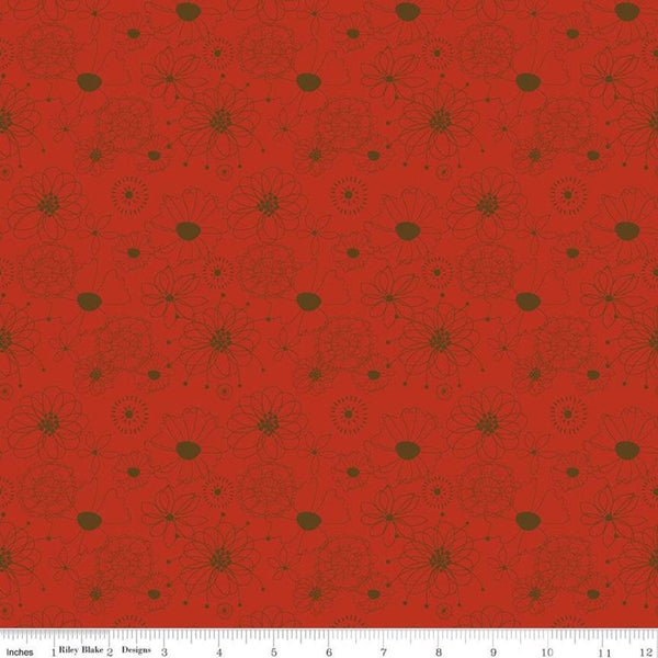 SUPER DEAL BTY! Give Thanks Flowers C9521 Red - Riley Blake Designs - Thanksgiving Autumn Fall Floral -  Quilting Cotton Fabric