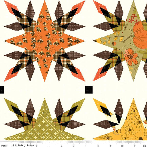 5" End of Bolt - CLEARANCE Give Thanks Cheater Print CH9526 Cream - Riley Blake - Thanksgiving Star Quilt Block - Quilting Cotton Fabric