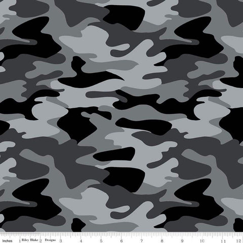 CLEARANCE Nobody Fights Alone Camo C10420 Gray - Riley Blake - First Responders Armed Forces Camoflauge - Quilting Cotton Fabric
