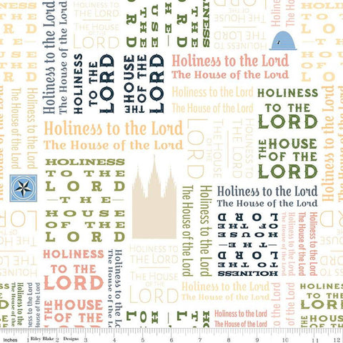 14" End of Bolt - Temples Text C9863 Multi - Riley Blake - House of the Lord Holiness to the Lord Latter-day Saints - Quilting Cotton Fabric