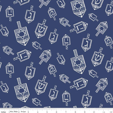 CLEARANCE Festival of Lights Dreidel Toss SC9650 Silver SPARKLE - Riley Blake Designs - Hanukkah Silver Metallic - Quilting Cotton Fabric