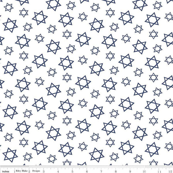 11" End of Bolt - SALE Festival of Lights Star of David C9653 White - Riley Blake Designs - Hanukkah Blue White - Quilting Cotton Fabric