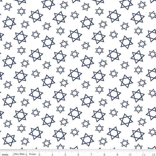 11" End of Bolt - SALE Festival of Lights Star of David C9653 White - Riley Blake Designs - Hanukkah Blue White - Quilting Cotton Fabric