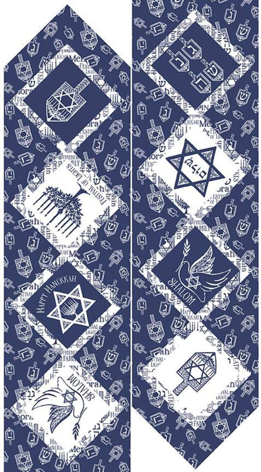 DEAL Festival of Lights Table Runner Panel SP9652 Silver SPARKLE - Riley Blake Designs - Hanukkah Menorah Dreidel - Quilting Cotton Fabric