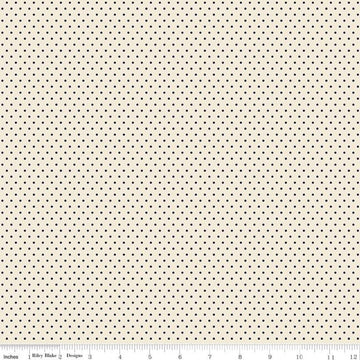 DEAL Jane Austen at Home Cream Navy Blue Polka Dot Fabric C10019 - Riley Blake Quilting Cotton Fabric - Licensed Product