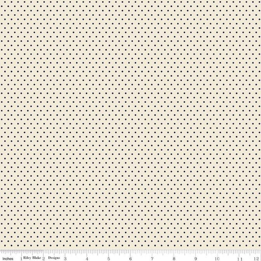 DEAL Jane Austen at Home Cream Navy Blue Polka Dot Fabric C10019 - Riley Blake Quilting Cotton Fabric - Licensed Product