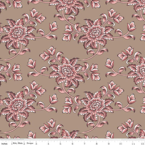 SALE Jane Austen at Home C10013 Isabella - Riley Blake Designs - Brown Pink Historical Reproductions Floral Flowers - Quilting Cotton Fabric