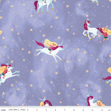 Fat Quarter End of Bolt -Uni the Unicorn Main C9980 Light Purple - Riley Blake-Fantasy Juvenile Amy Rosenthal Stars - Quilting Cotton Fabric