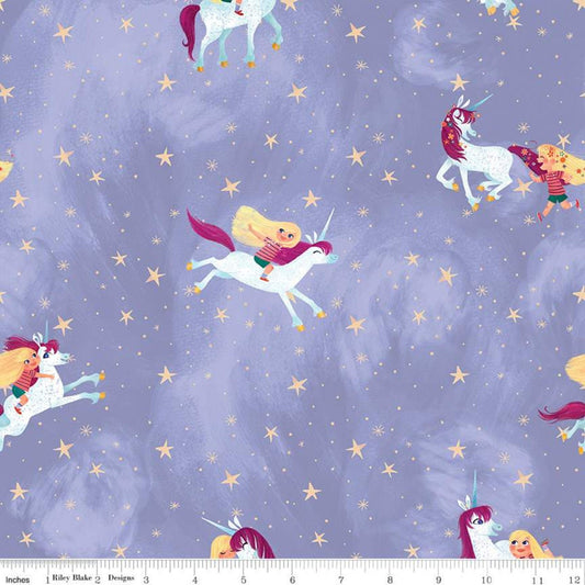 11" End of Bolt - SALE Uni the Unicorn Main C9980 Light Purple - Riley Blake - Fantasy Amy Rosenthal Stars - Quilting Cotton Fabric