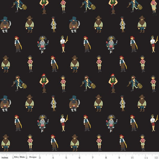 Fat Quarter End of Bolt - CLEARANCE Pirate Tales Pirates C9682 Black - Riley Blake Designs - Quilting Cotton Fabric