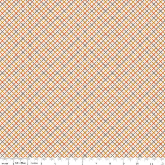 DEAL Prim Homespun C9699 Autumn - Riley Blake Designs - Gold Orange Diagonal Plaid - Printed Quilting Cotton Fabric