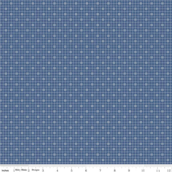 SALE Prim Plaid C9701 Denim - Riley Blake Designs - Blue Grid with Dots - Quilting Cotton Fabric