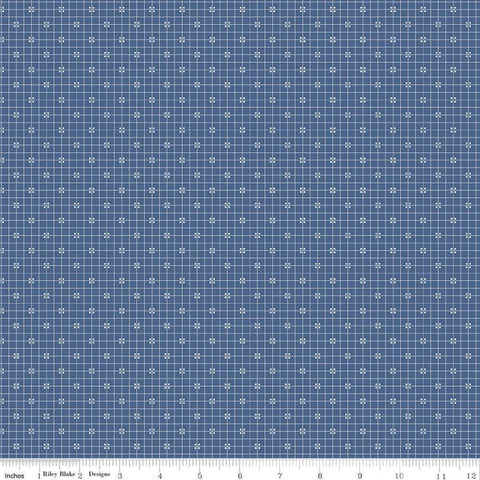 SALE Prim Plaid C9701 Denim - Riley Blake Designs - Blue Grid with Dots - Quilting Cotton Fabric