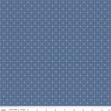 Fat Quarter End of Bolt - SALE Prim Plaid C9701 Denim - Riley Blake Designs - Blue Grid with Dots - Quilting Cotton Fabric