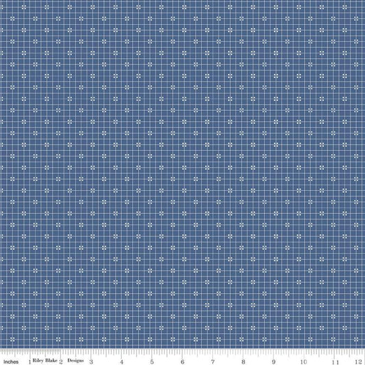 Fat Quarter End of Bolt - SALE Prim Plaid C9701 Denim - Riley Blake Designs - Blue Grid with Dots - Quilting Cotton Fabric