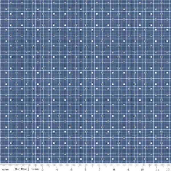 SALE Prim Plaid C9701 Denim - Riley Blake Designs - Blue Grid with Dots - Quilting Cotton Fabric