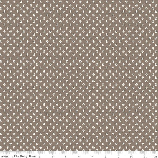SALE Prim Posy C9702 Pebble - Riley Blake Designs - Brown Flower Sprigs Floral - Quilting Cotton Fabric