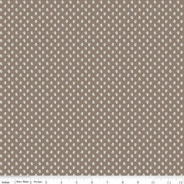 Prim Posy C9702 Pebble - Riley Blake Designs - Brown Flower Sprigs Floral - Quilting Cotton Fabric