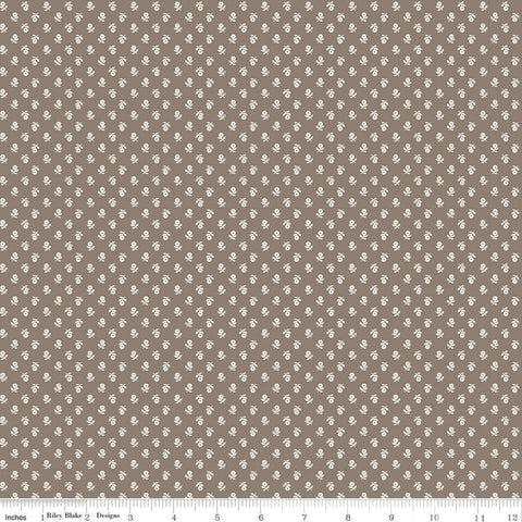 Prim Posy C9702 Pebble - Riley Blake Designs - Brown Flower Sprigs Floral - Quilting Cotton Fabric