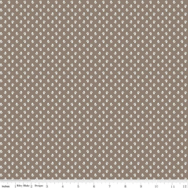 Prim Posy C9702 Pebble - Riley Blake Designs - Brown Flower Sprigs Floral - Quilting Cotton Fabric