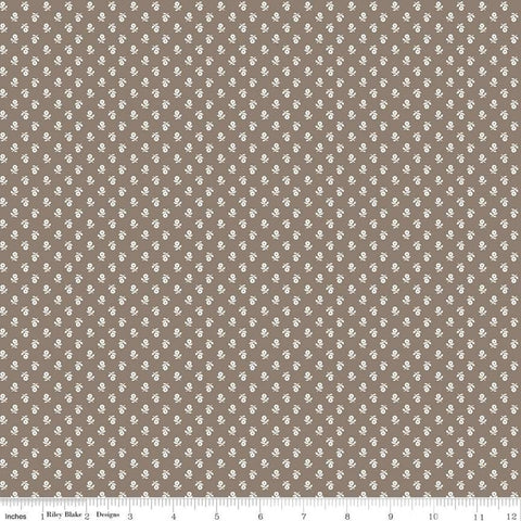 Prim Posy C9702 Pebble - Riley Blake Designs - Brown Flower Sprigs Floral - Quilting Cotton Fabric