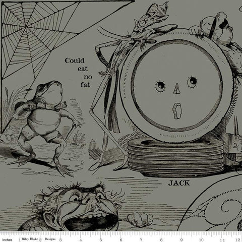 17" End of Bolt - CLEARANCE Goose Tales Tall Tales Allover Motifs C9395 Gray - Riley Blake - Halloween Nursery -  Quilting Cotton Fabric