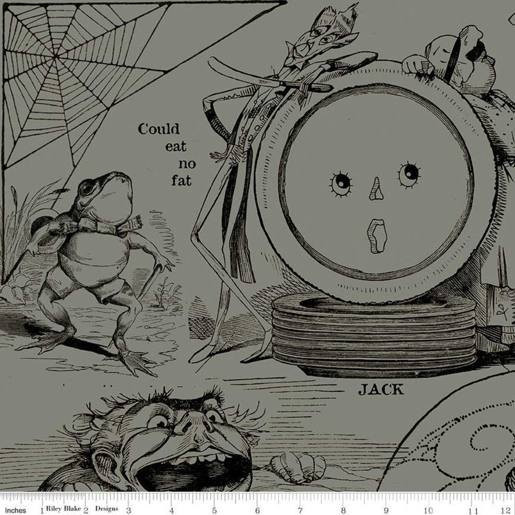 Fat Quarter End of Bolt - CLEARANCE Goose Tales Tall Tales Allover Motifs C9395 Gray - Riley Blake - Halloween -  Quilting Cotton Fabric