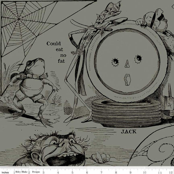 Fat Quarter End of Bolt - CLEARANCE Goose Tales Tall Tales Allover Motifs C9395 Gray - Riley Blake - Halloween -  Quilting Cotton Fabric