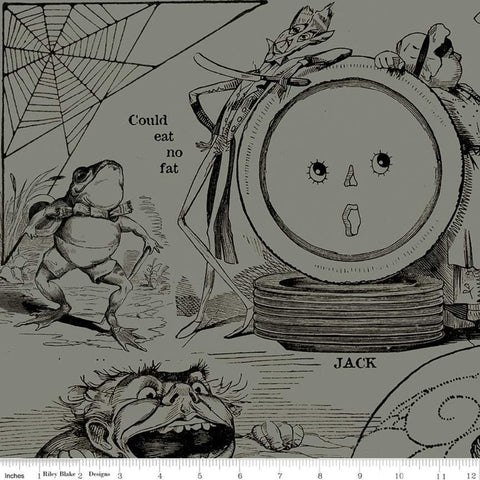 Fat Quarter End of Bolt - CLEARANCE Goose Tales Tall Tales Allover Motifs C9395 Gray - Riley Blake - Halloween -  Quilting Cotton Fabric