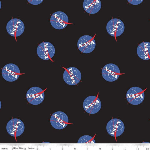 34" End of Bolt - SALE Out of this World with NASA Main C7800 Black - Riley Blake Designs - Outer Space Logo -  Quilting Cotton Fabric