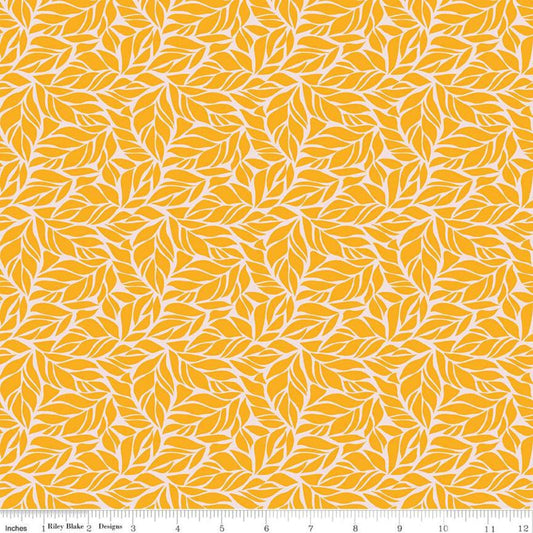 Fat Quarter End of Bolt - CLEARANCE Fleur Foliage C9871 Yellow - Riley Blake - Tone on Tone All Over Leaves -  Quilting Cotton Fabric