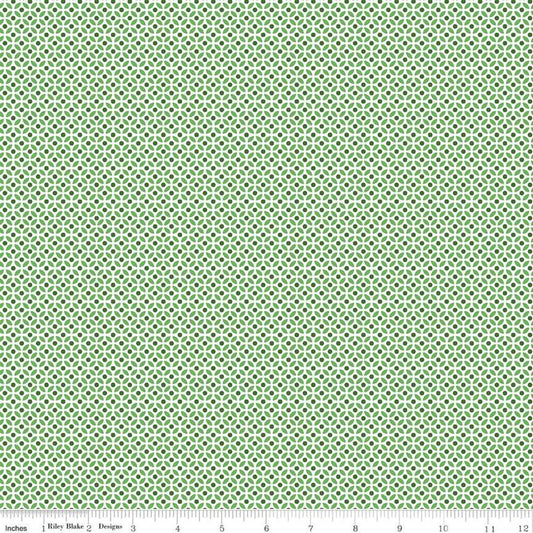 Fat Quarter End of Bolt - CLEARANCE Fleur Circles C9875 Green - Riley Blake Designs - Geometric Green White -  Quilting Cotton Fabric