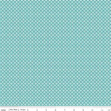 34" End of Bolt - SALE Fleur Circles C9875 Teal - Riley Blake Designs - Geometric Blue Green White -  Quilting Cotton Fabric