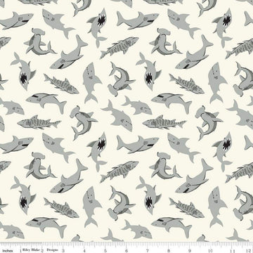 Fat Quarter End of Bolt - SALE Pirate Tales Sharks C9684 Cream - Riley Blake Designs - Pirates - Quilting Cotton Fabric