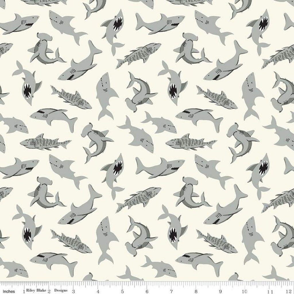 15" End of Bolt - SALE Pirate Tales Sharks C9684 Cream - Riley Blake Designs - Pirates - Quilting Cotton Fabric
