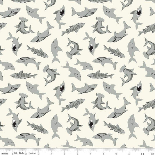 15" End of Bolt - SALE Pirate Tales Sharks C9684 Cream - Riley Blake Designs - Pirates - Quilting Cotton Fabric