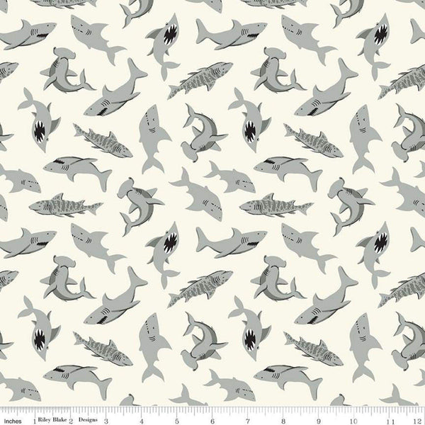 SALE Pirate Tales Sharks C9684 Cream - Riley Blake Designs - Pirates - Quilting Cotton Fabric