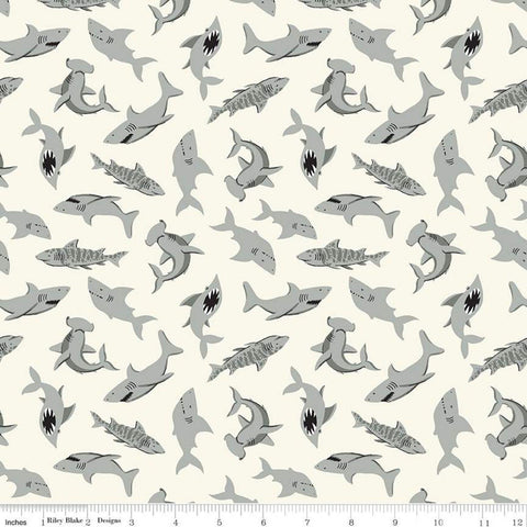 SALE Pirate Tales Sharks C9684 Cream - Riley Blake Designs - Pirates - Quilting Cotton Fabric