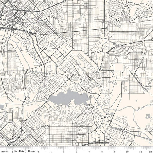 15" End of Bolt - Destinations Map C10030 Cream - Riley Blake - Grid City Streets Waterways DIGITALLY PRINTED - Quilting Cotton Fabric