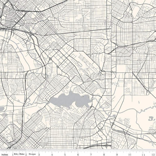 10" End of Bolt - Destinations Map C10030 Cream - Riley Blake - Grid City Streets Waterways DIGITALLY PRINTED - Quilting Cotton Fabric