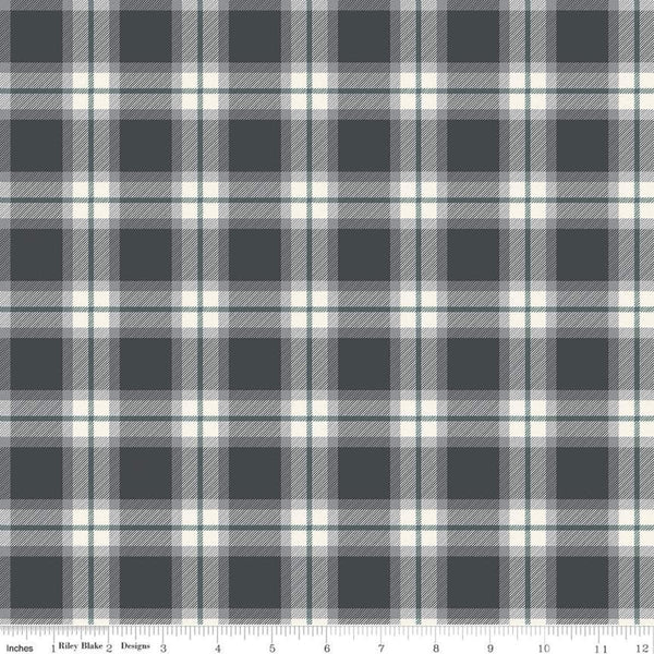 29" End of Bolt - CLEARANCE My Heritage Plaid C9791 Charcoal - Riley Blake -  Dark Gray Cream Green Geometric - Quilting Cotton Fabric