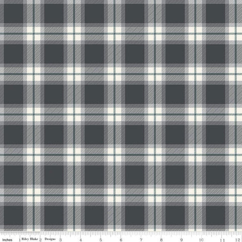 29" End of Bolt - CLEARANCE My Heritage Plaid C9791 Charcoal - Riley Blake -  Dark Gray Cream Green Geometric - Quilting Cotton Fabric