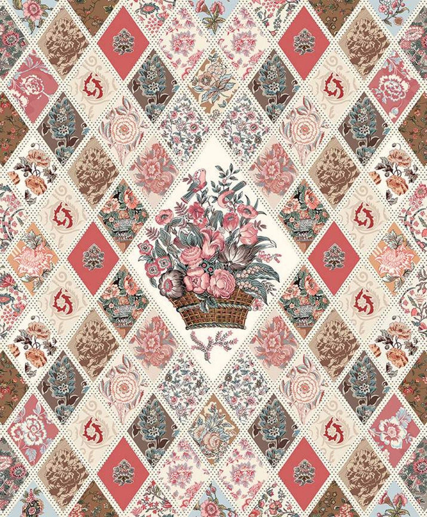 SALE Jane Austen at Home Diamond Panel P10021 by Riley Blake - Reproductions Historical Floral Quilt DIGITALLY PRINTED - Cotton Fabric