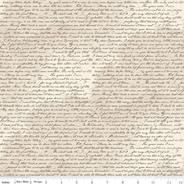 Jane Austen at Home C10018 Correspondence - Riley Blake Designs - Beige Black Historical Letters Text - Quilting Cotton Fabric