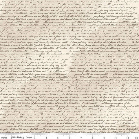 Jane Austen at Home C10018 Correspondence - Riley Blake Designs - Beige Black Historical Letters Text - Quilting Cotton Fabric